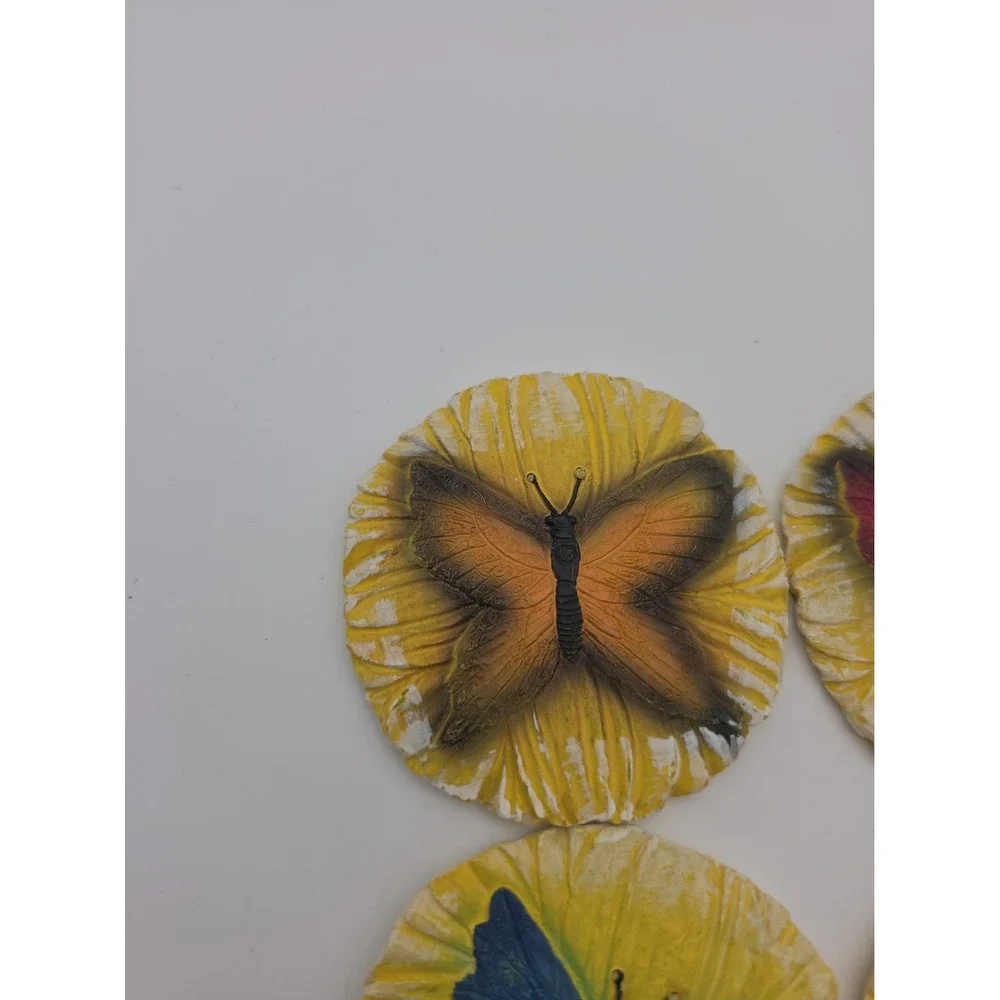 Home Interiors Butterfly Ceramic Coaster Set of 4 Vintage Multicolor Round 4